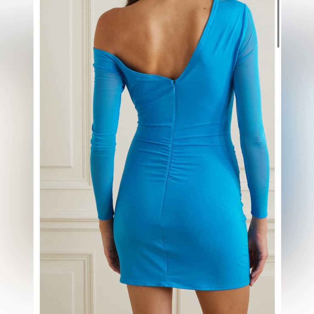 Self-Portrait One-Shoulder Ruched Blue Mini Dress size 4 - Picture 2 of 5